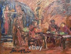 Painting Panel 20th Century Jean Lair Tavern Scene Rare Old Expressionism