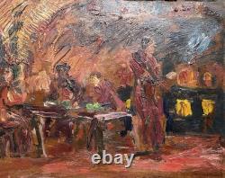 Painting Panel 20th Century Jean Lair Tavern Scene Rare Old Expressionism
