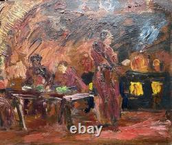 Painting Panel 20th Century Jean Lair Tavern Scene Rare Old Expressionism