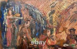 Painting Panel 20th Century Jean Lair Tavern Scene Rare Old Expressionism