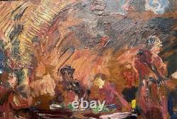 Painting Panel 20th Century Jean Lair Tavern Scene Rare Old Expressionism