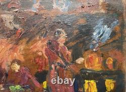 Painting Panel 20th Century Jean Lair Tavern Scene Rare Old Expressionism