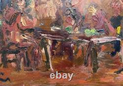 Painting Panel 20th Century Jean Lair Tavern Scene Rare Old Expressionism