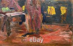 Painting Panel 20th Century Jean Lair Tavern Scene Rare Old Expressionism