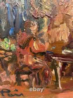 Painting Panel 20th Century Jean Lair Tavern Scene Rare Old Expressionism