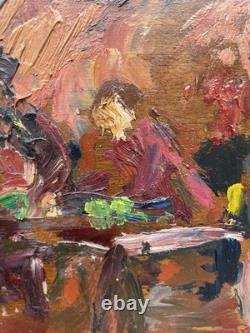 Painting Panel 20th Century Jean Lair Tavern Scene Rare Old Expressionism