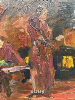 Painting Panel 20th Century Jean Lair Tavern Scene Rare Old Expressionism