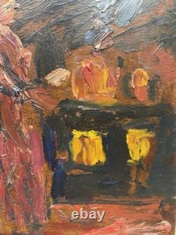 Painting Panel 20th Century Jean Lair Tavern Scene Rare Old Expressionism