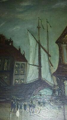 Painting Port & Boat Wooden Panel 17th Dutch Brilliance Material