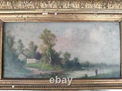 Painting Signed Bertin Oil On Stage Wood At The Edge Of Water Xixth
