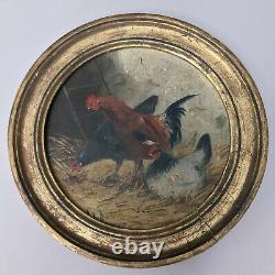 Painting Signed By Philippe Albin De Buncy, Cock And Hens