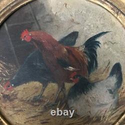 Painting Signed By Philippe Albin De Buncy, Cock And Hens