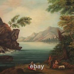 Painting Signed Landscape Painting Oil Canvas Style Antique Frame Golden Wood 900