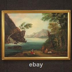 Painting Signed Landscape Painting Oil Canvas Style Antique Frame Golden Wood 900