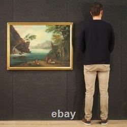 Painting Signed Landscape Painting Oil Canvas Style Antique Frame Golden Wood 900