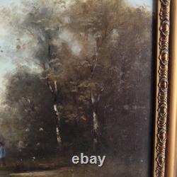 Painting: The stop by the riverbank. Very pretty landscape painted on wood