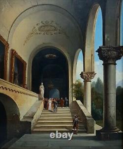 Painting Troubadour Knight Scene Wedding Castle Gallery French Chapel 19th