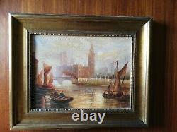 Painting View Of Venice's Lively Seascape Oil On Framed Canvas Signed