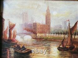 Painting View Of Venice's Lively Seascape Oil On Framed Canvas Signed