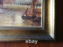 Painting View Of Venice's Lively Seascape Oil On Framed Canvas Signed