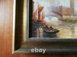 Painting View Of Venice's Lively Seascape Oil On Framed Canvas Signed