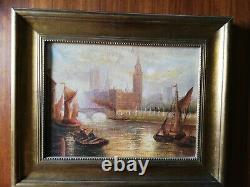 Painting View Of Venice's Lively Seascape Oil On Framed Canvas Signed