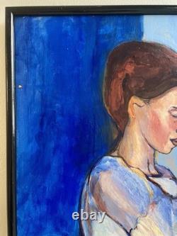 Painting by Guy Loyer 1987 Violinist Oil on wood 63x48 cm Signed