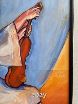 Painting by Guy Loyer 1987 Violinist Oil on wood 63x48 cm Signed