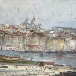 Painting by Hsb of the port of Marseille Lombard 20th century