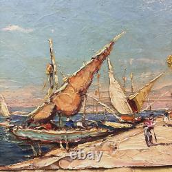 Painting by Hurard Joseph, Martigues, oil on wood, marine boats