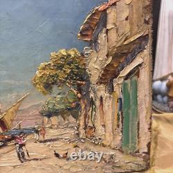 Painting by Hurard Joseph, Martigues, oil on wood, marine boats