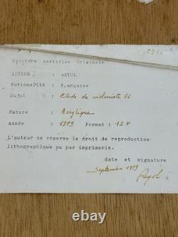 Painting by Reyol Guy Loyer 1987 Violinist Oil on wood 63x48 cm Certificate