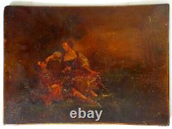 Painting early 19th century Romantic Scene Oil on antique furniture signed 40x55cm