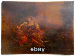 Painting early 19th century Romantic Scene Oil on antique furniture signed 40x55cm