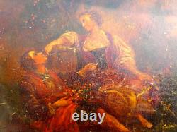 Painting early 19th century Romantic Scene Oil on antique furniture signed 40x55cm