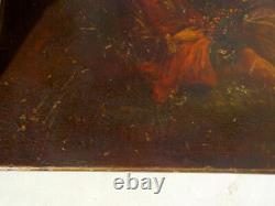 Painting early 19th century Romantic Scene Oil on antique furniture signed 40x55cm