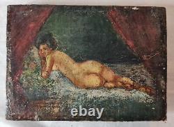 Painting late 18th century early 19th century realistic Oil/wood 13cm x 18cm Reclining nude