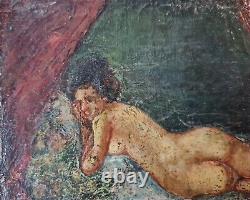 Painting late 18th century early 19th century realistic Oil/wood 13cm x 18cm Reclining nude