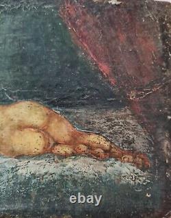 Painting late 18th century early 19th century realistic Oil/wood 13cm x 18cm Reclining nude
