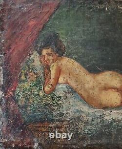 Painting late 18th century early 19th century realistic Oil/wood 13cm x 18cm Reclining nude