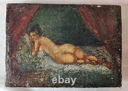 Painting late 18th century early 19th century realistic Oil/wood 13cm x 18cm Reclining nude