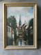 Painting, Oil On Wood, City, Church, River, Character
