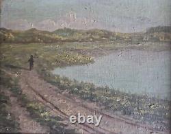 Painting on Wood: Painter's Landscape of Countryside by the Seashore
