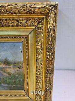 Painting on panel in wooden golden frame