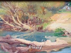 Painting signed ANDRÉ FOUGERON Riverbank Oil on wood panel