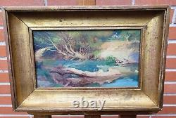 Painting signed ANDRÉ FOUGERON Riverbank Oil on wood panel