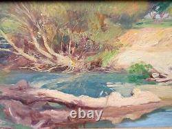 Painting signed ANDRÉ FOUGERON Riverbank Oil on wood panel