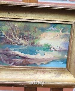 Painting signed ANDRÉ FOUGERON Riverbank Oil on wood panel