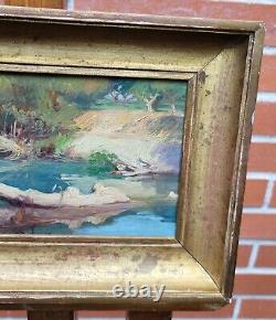 Painting signed ANDRÉ FOUGERON Riverbank Oil on wood panel