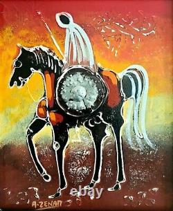 Painting signed A ZENATI (Abderrahmane, 1943) Oil on wood Cavalier Fantasia
